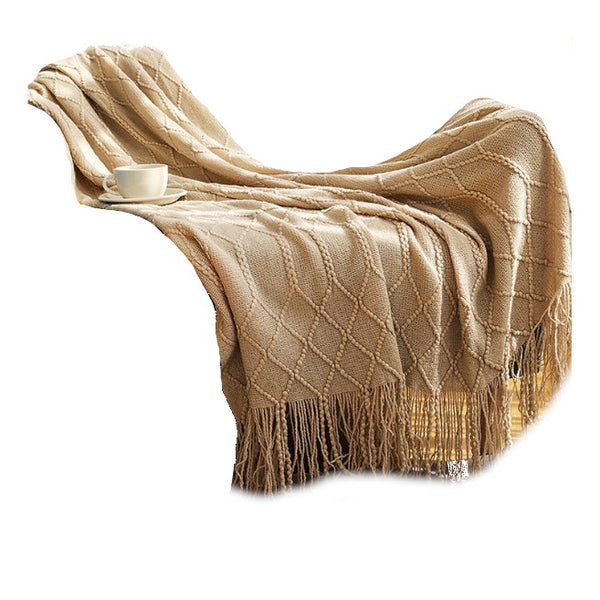 130Cm X 200Cm Warm Cozy Knitted Throw Blanket Beige Blankets