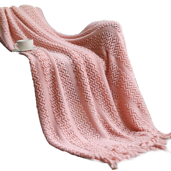 130Cm X 200Cm Warm Cozy Knitted Throw Blanket Pink Blankets