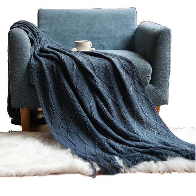130Cm X 200Cm Warm Cozy Knitted Throw Blanket Blue Blankets