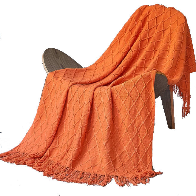 130Cm X 200Cm Warm Cozy Knitted Throw Blanket Orange Blankets