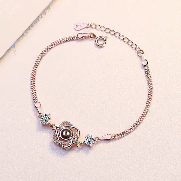 Customized Color Photo Projection S925 Pure Silver Six Pointed Star Bracelet With 100 Languages For Birthday Commemoration Bracelets