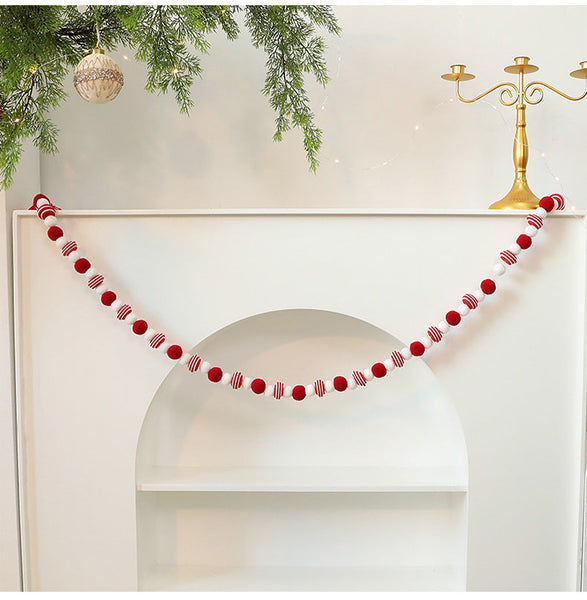 Santa Yuan New Red And White Ball String Felt Banner Diy Christmas Tree Decoration Window Hanging Ornament Seasonal Decorations