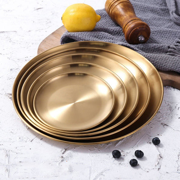 Trays Retro Metal Round Tray Stainless Steel Snack Fruit Jewelry Storage European Style