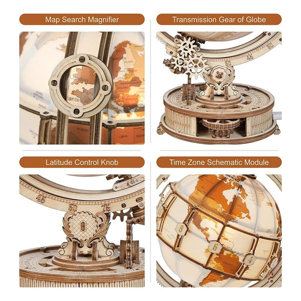 Okr Luminous Globe 3D Wooden Puzzle Model Building Kit For Children Puzzles