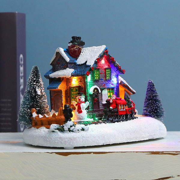 Christmas Lighted House Decorative Resin Gift Ornament With European Snow Scene And Led Lights Seasonal Decorations