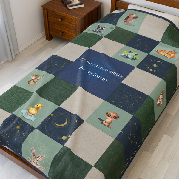 Forest Night Time Blanket 60X80" | Whimsical Magical Woodland Nature Velveteen Soft Throw Blankets