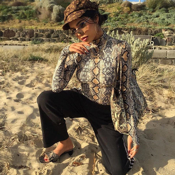 Snake Print Long Sleeve High Neck Jumpsuit Womens Jumpsuits Rompers & Playsuits