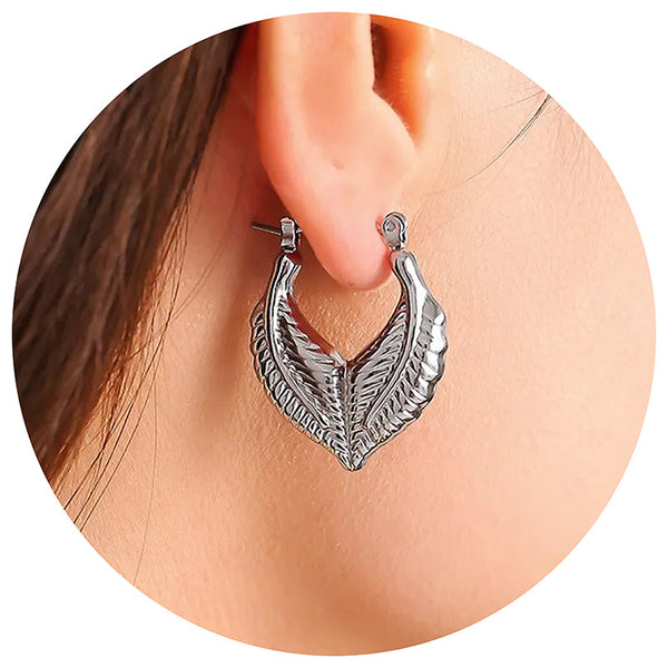 Veile Studios Leaf Patchwork Heart Shaped Titanium Steel Earrings