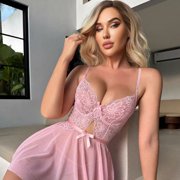 Mesh Lace Bowknot Temptation Home Set Sleepwear