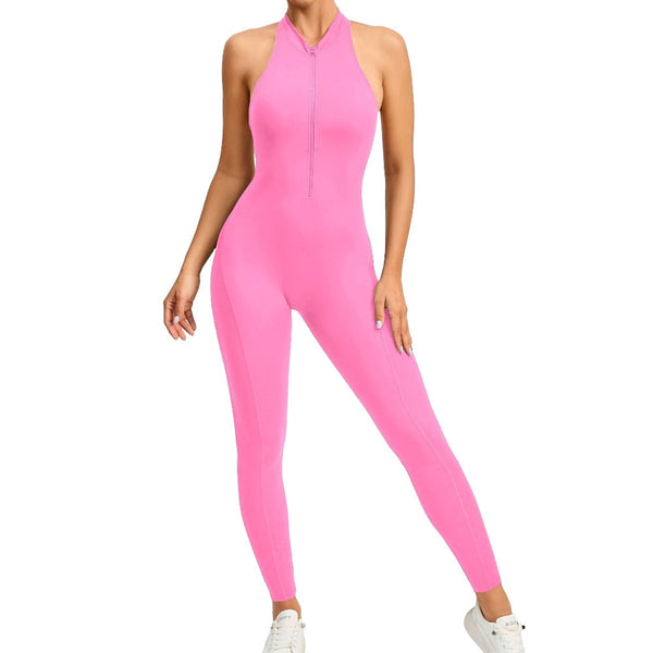 Zippered Yoga Fitness Jumpsuit Sleeveless Tummy Control Stretch Shapewear Sportswear Jumpsuits Rompers & Playsuits