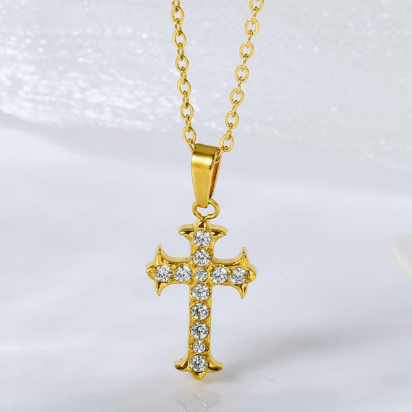 Cross Necklace For Women Simple And Colorfast Zircon Stainless Steel Collarbone Chain Titanium Necklaces & Pendants