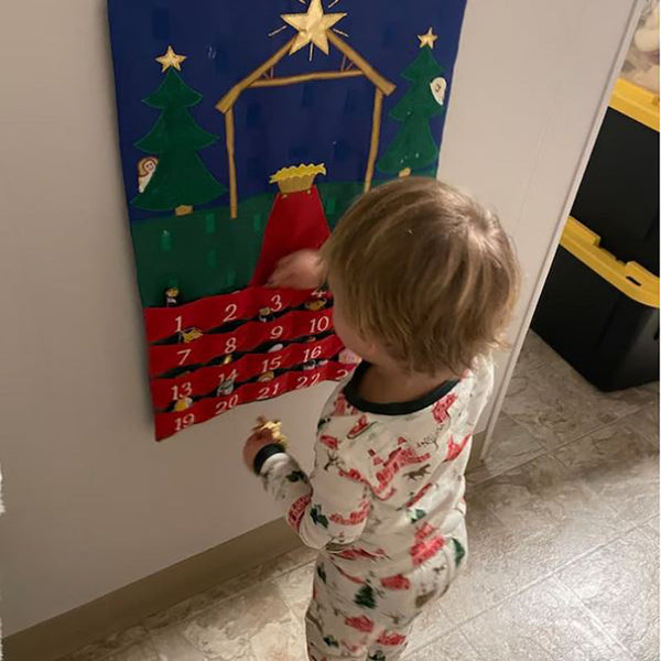 Advent Calendar Designed In The Shape Of Christmas Tree With Fabric Seasonal Decorations
