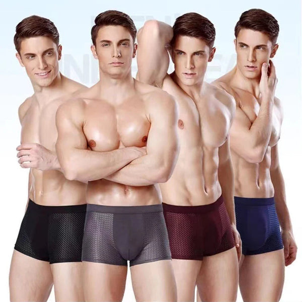 Mens Ice Silk Flat Corner Breathable Mesh Thin Underwear Four Pants