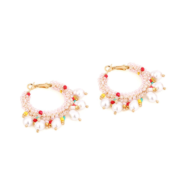 Veile Studios Bohemian Crystal Pearl Beaded Women Fashion Hoop Jewelry Accessories Earrings