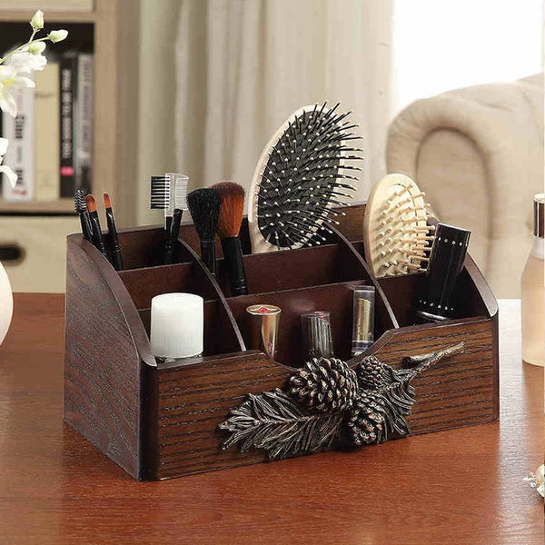 Walnut Storage Box Retro Elegant Rotating Cosmetic Skincare Vanity Desktop Organizer Shelf Makeup Bags & Cases