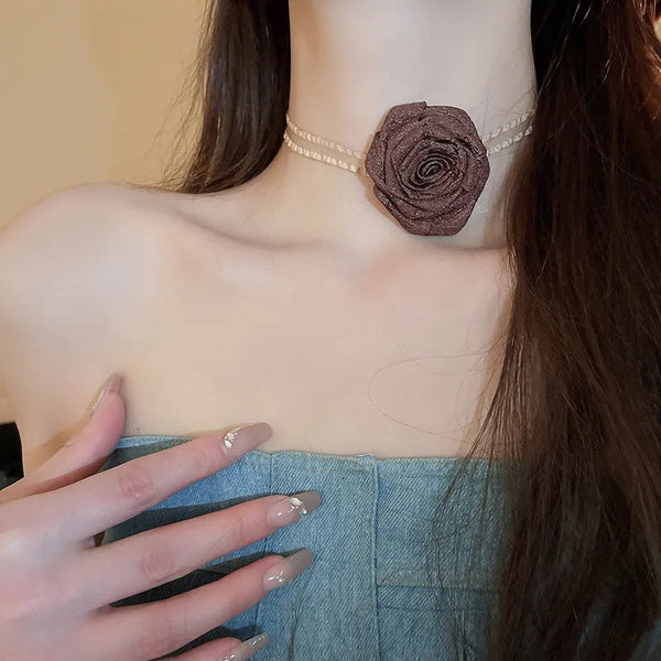 3D Rose Alloy Buckle Necklace Necklaces & Pendants