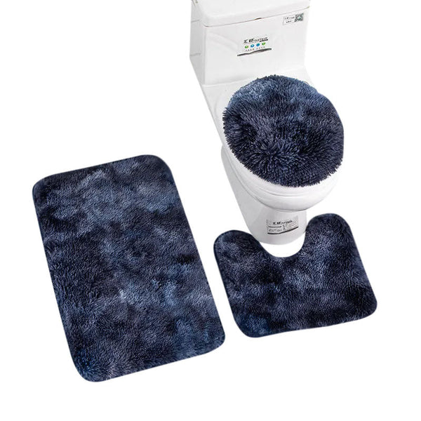 Bath Mat Set Navy Blue Bathroom Silk Tie Dye Non Slip Rug Toilet Lid Cover Bath Mats Rugs & Toilet Covers