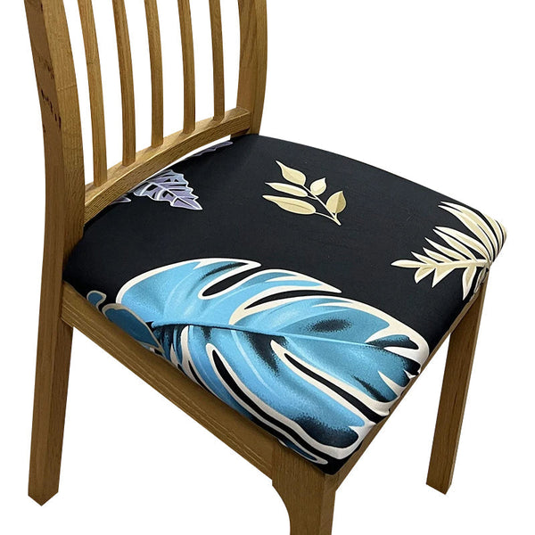 Chair Cover Black Light Blue Big Leaf Print Stretch Seat For Garden Slipcovers