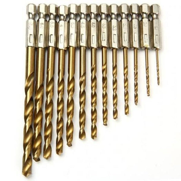 13Pcs Titanium Coated Drill Bit Set Yellow Drill Bits