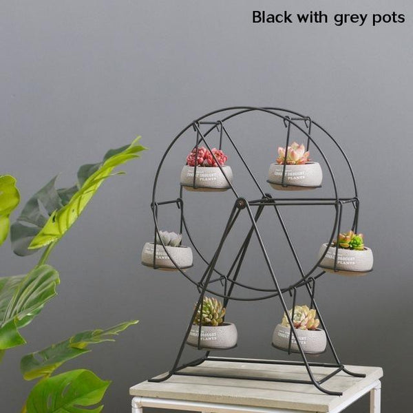 Ferris Wheel Flower Pot Stand With 6 Succulent Plant Pots Baskets Pots Window Boxes