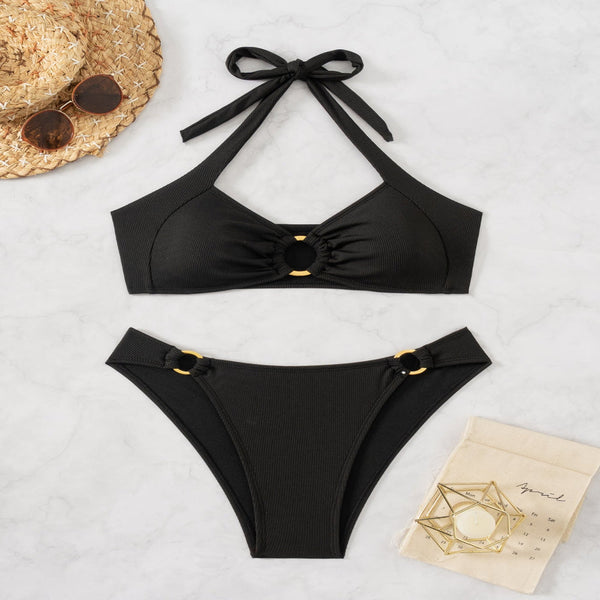 Custom Cross Border Bikini  Halter Tie Low Waist Triangle Pants Separated Swimsuit Set Swimwear