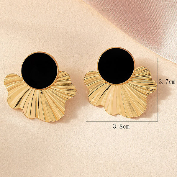 Veile Studios Geometric Enamel Glaze For Women Japanese Korean Style Round Fan Design Earrings