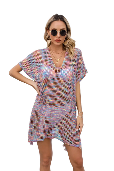 Openwork Slit V Neck Cover Up Swimwear