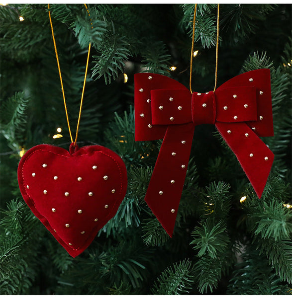 Christmas Tree Decorations With Cotton Filled Heart And Bow Festive Holiday Ornament For Window Display Seasonal Decorations