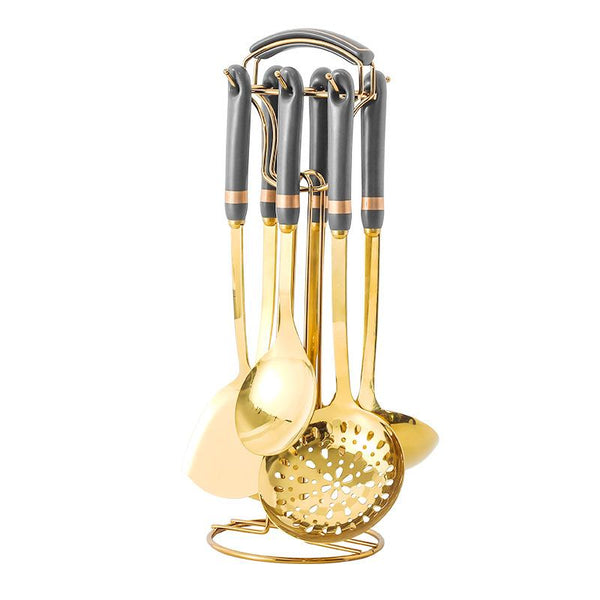 Golden Stainless Steel Kitchen Utensil Set With Colourful Ceramic Handles Cooking Utensils