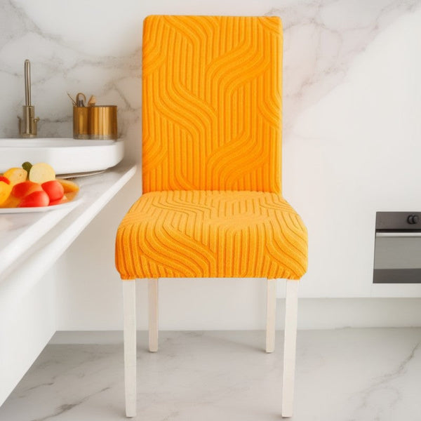 Chair Cover Orange Linear Design Anti Dirt Elastic Material For Dining Room Kitchen Slipcovers