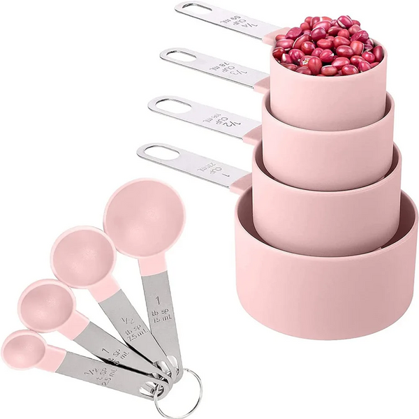 8 Pcs/Set Measuring Cups Multipurpose Spoons With Stainless Steel Handles Pink Baking Accessories Kitchen Gadgets Tool Measuring Cups Jugs & Spoons