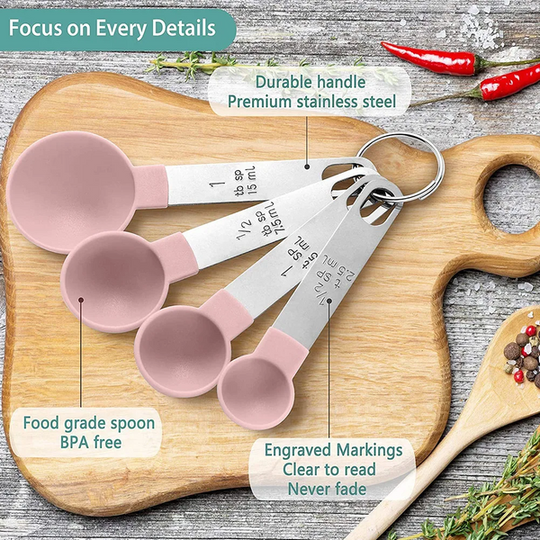 8 Pcs/Set Measuring Cups Multipurpose Spoons With Stainless Steel Handles Pink Baking Accessories Kitchen Gadgets Tool Measuring Cups Jugs & Spoons