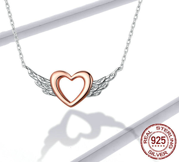 Heart Shaped Necklace Love Wings Pendant Popular Two Tone Plated Charm Necklaces & Pendants