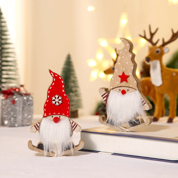 Christmas Decoration Cartoon Santa Sleigh Wooden Desk Ornament Gift Seasonal Decorations