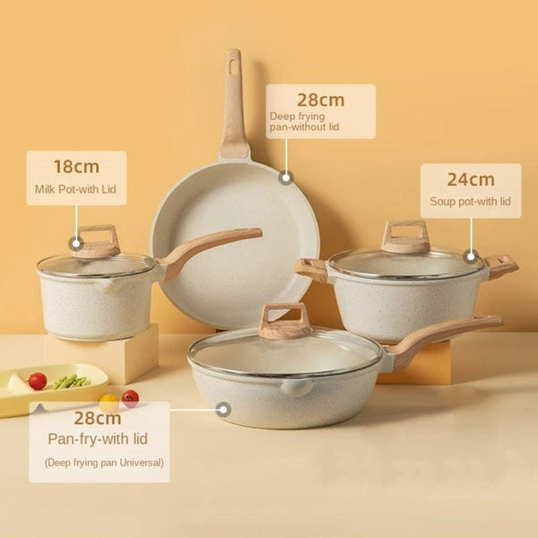 Medical Stone Non Stick Pot Soup Pot Stew Pot Frying Pan Wok Milk Pot Frying Pan Steaming Marble Granite Pot Set Casserole Pans