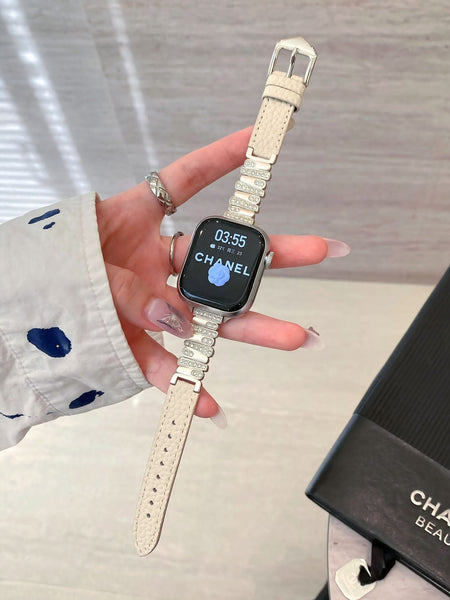 Irregular Rhinestone Embellished Leather Strap For Apple Watch 4/5/6/7/8/9/S10 Band Watch Bands