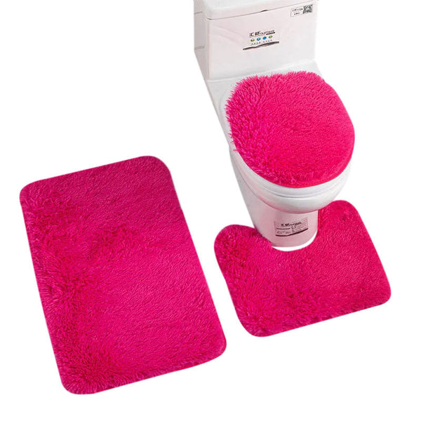 Bath Mat 3Pc Rose Red Bathroom Silk Tie Dye Toilet Soft Non Slip Rug Set Bath Mats Rugs & Toilet Covers