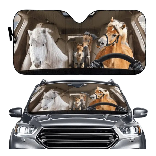 Funny Horse Driving 3D Printing Car Sun Visor Auto Decoration For Vehicle Parts Accessories Sun Visors