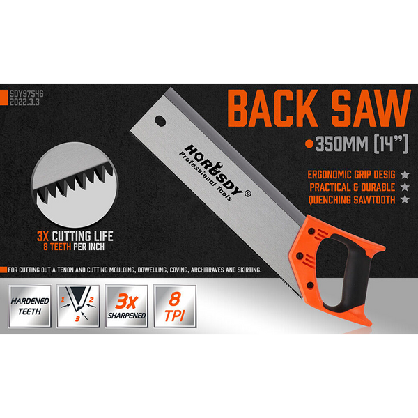 Horusdy 14" Back Saw Wood Hand Woodworking Timber Plastic Cutting Ergonomic Handle Saws