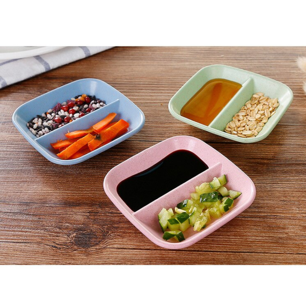 Plates 14Pcs Double Grid Design Snack Plate Wheat Straw Vinegar Soy Sauce Seasoning Dish