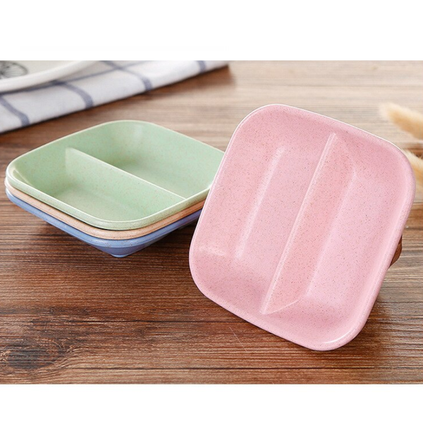 Plates 14Pcs Double Grid Design Snack Plate Wheat Straw Vinegar Soy Sauce Seasoning Dish