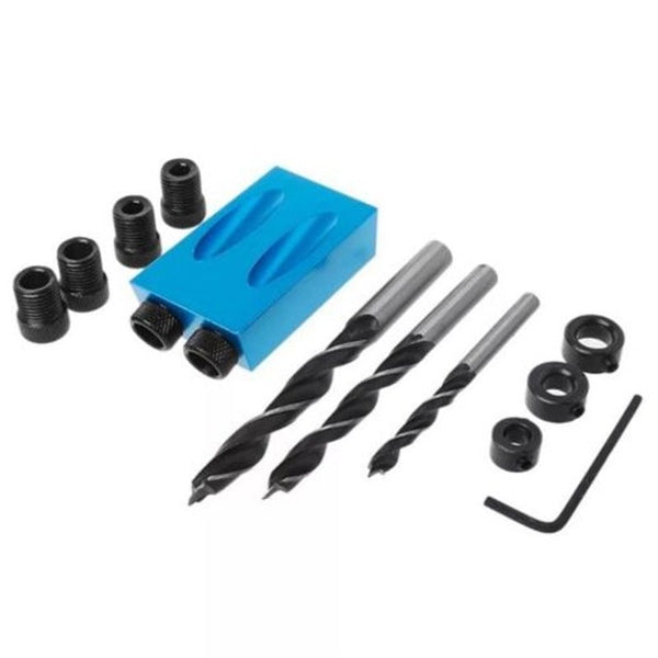 14Pcs Pocket Hole Jig 15 Degree Dowel Drill Joinery Kit Multi Drill Bits