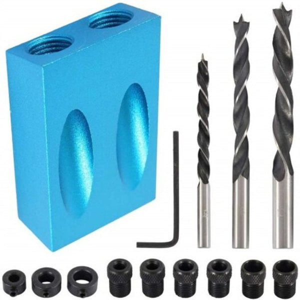 14Pcs Pocket Hole Jig 15 Degree Dowel Drill Joinery Kit Multi Drill Bits