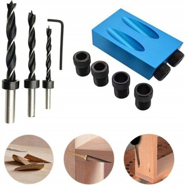 14Pcs Pocket Hole Jig 15 Degree Dowel Drill Joinery Kit Multi Drill Bits
