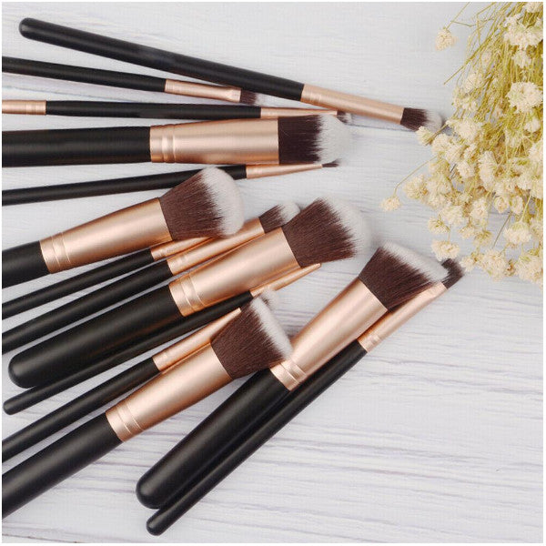 14Pcs Makeup Set Powder Foundation Eyeshadow Up Rose Gold Brushes