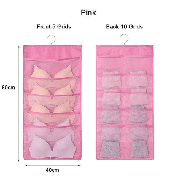 15 Pockets Hanging Organiser Pink Hanging Closet Storage