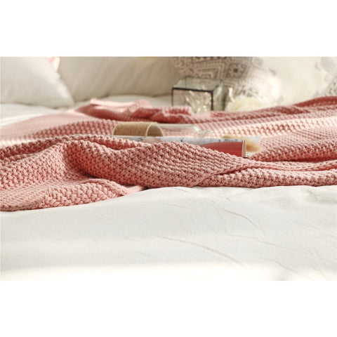1150X180cm Cozy Throw Blankets Moss Stitch Exquisite Knitted Rose Pink