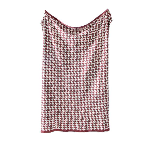 150X200cm Cozy Throw Classic Houndstooth Plaid Knitted Wine Red White Blankets
