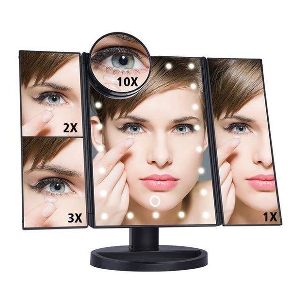 Desktop Rotating Folding Led Touch Screen 22 Light Makeup Magnifying Mirror Makeup Mirrors