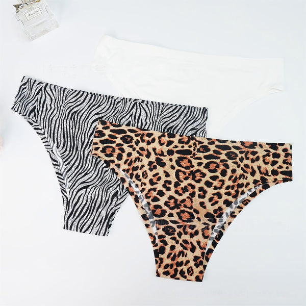 Foreign Trade Ice Silk Underwear Cotton Crotch Low Waist Leopard Print  Plus Size Seamless Panties
